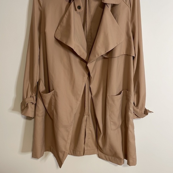 Minimalist Trench Love Tree Open Tan Jacket Longline Utility Oversize Loose Med - Picture 3 of 13